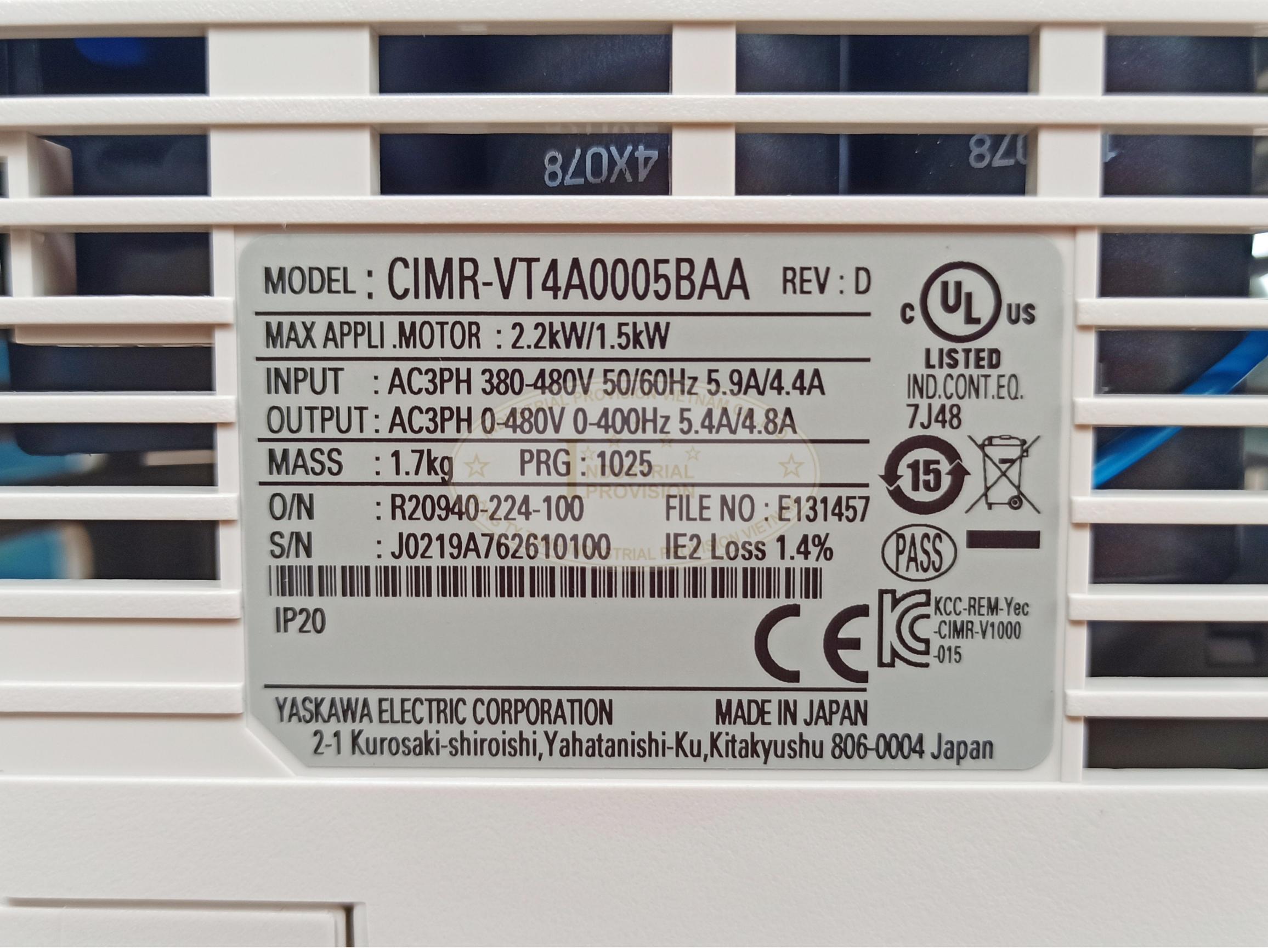 Biến tần Yaskawa V1000 1.5/2.2kW 380V, CIMR-VT4A0005BAA 11 CIMR VT4A0005BAA 8