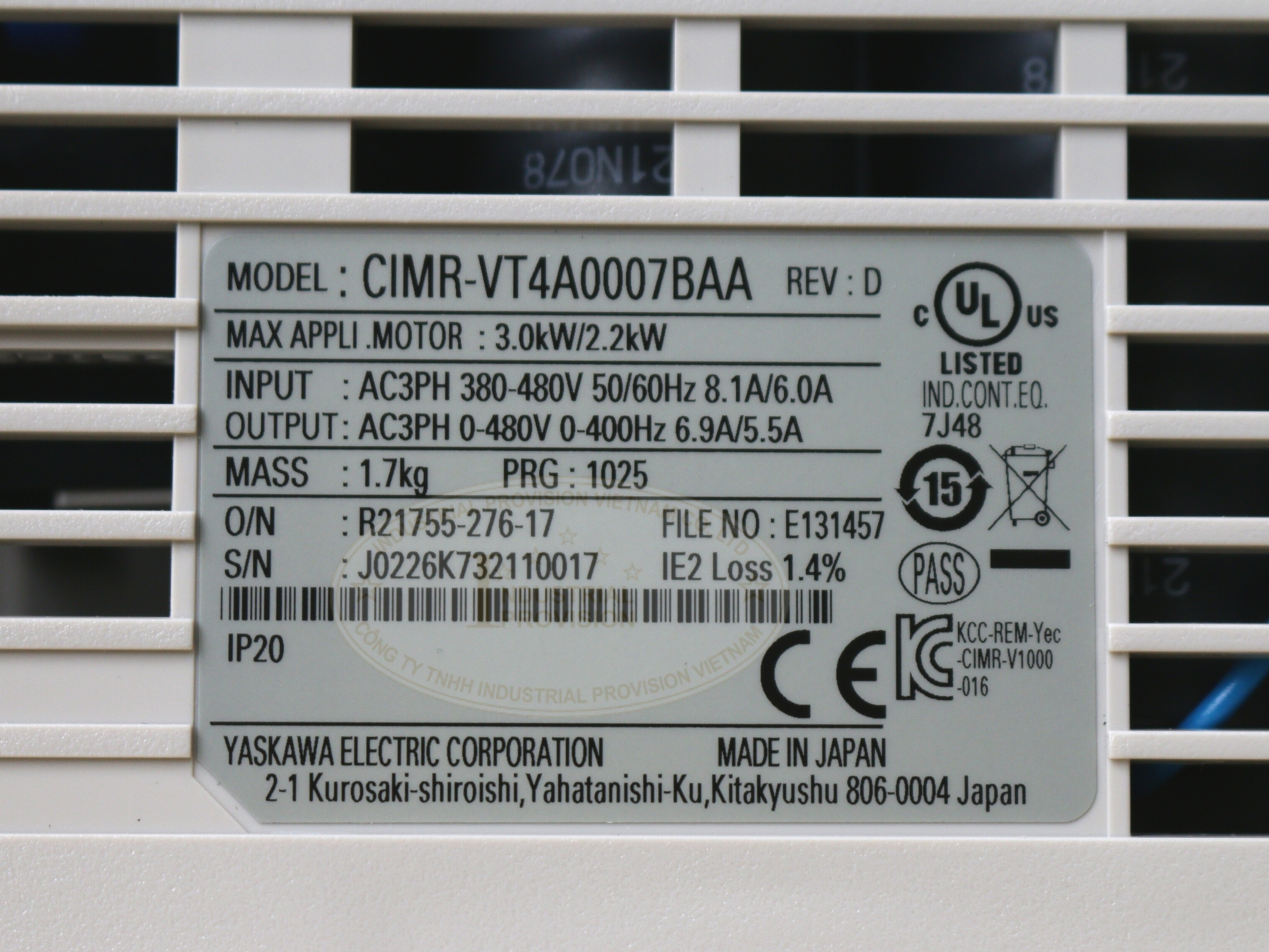 Biến tần Yaskawa V1000 2.2/3.7kW 380V, CIMR-VT4A0007BAA 10 CIMR VT4A0007BAA 7