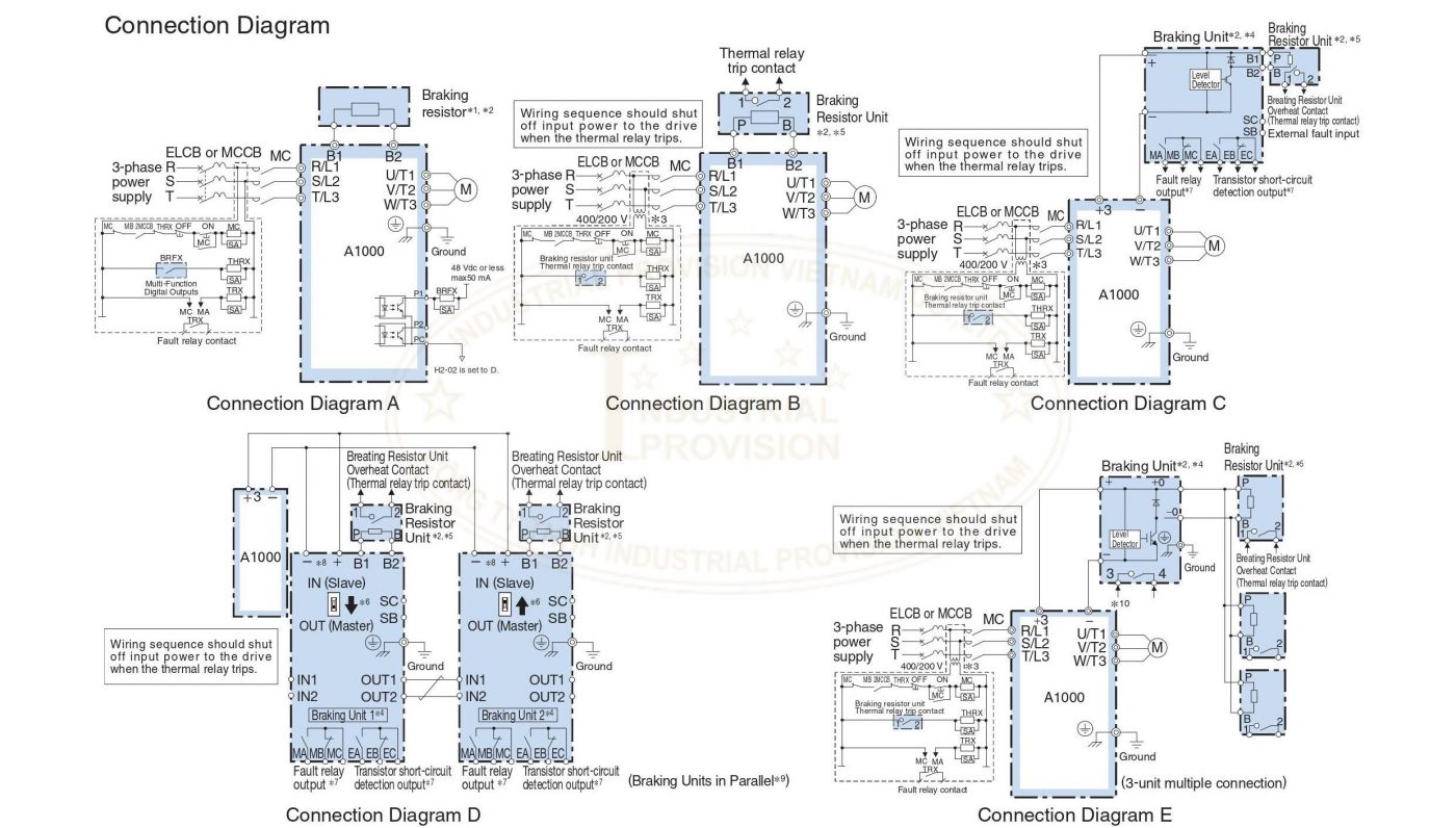 Điện trở xả 70 ohm-1500W 4 Sơ đồ đấu nối điện trở xả cho biến tần Yaskawa