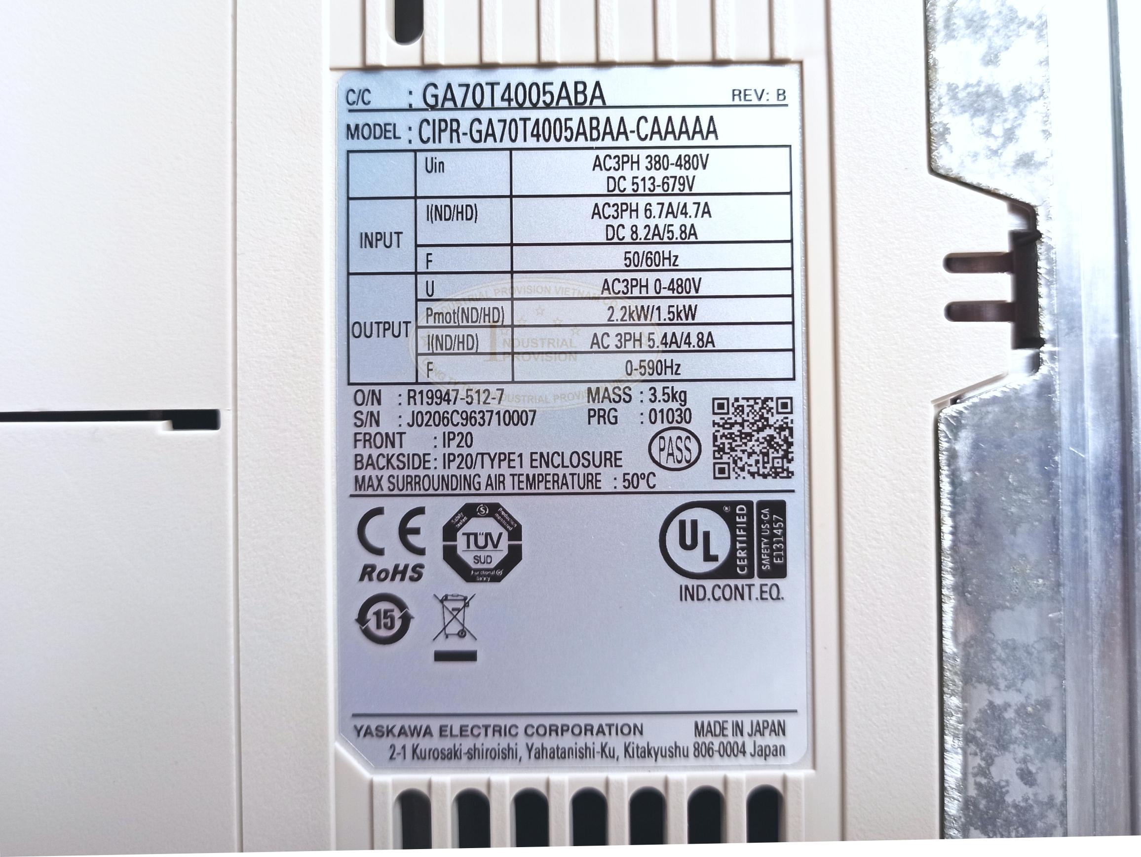 Biến tần Yaskawa GA700 1.5/2.2kW 380V, CIPR-GA70T4005ABAA 10 CIPR GA70T4005ABAA 9