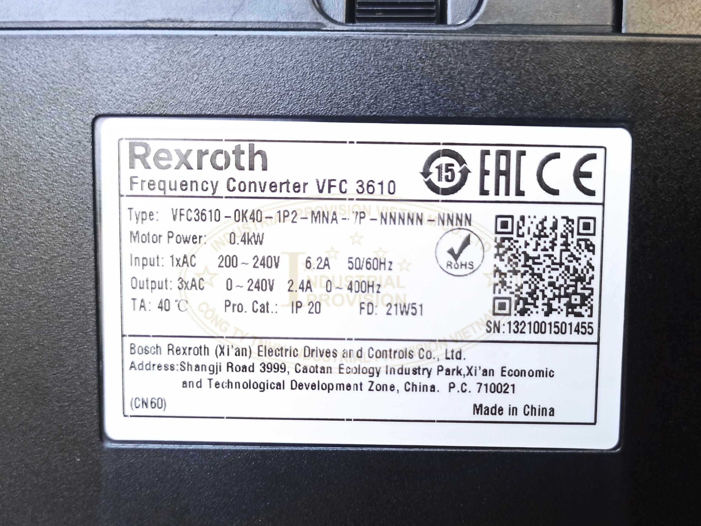 Biến tần Rexroth VFC3610 0.4kW 220V, VFC3610-0K40-1P2 10 VFC3610 0K40 1P2 8