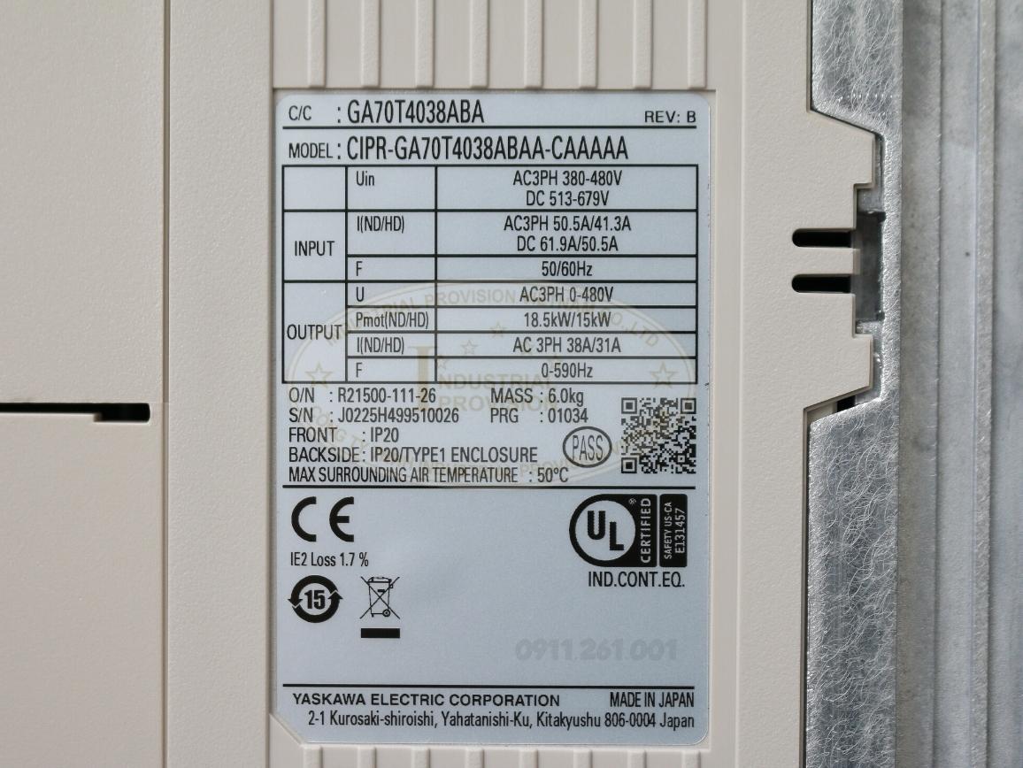 Biến tần Yaskawa GA700 15/18.5kW 380V, CIPR-GA70T4038ABAA 10 CIPR GA70T4038ABAA 7