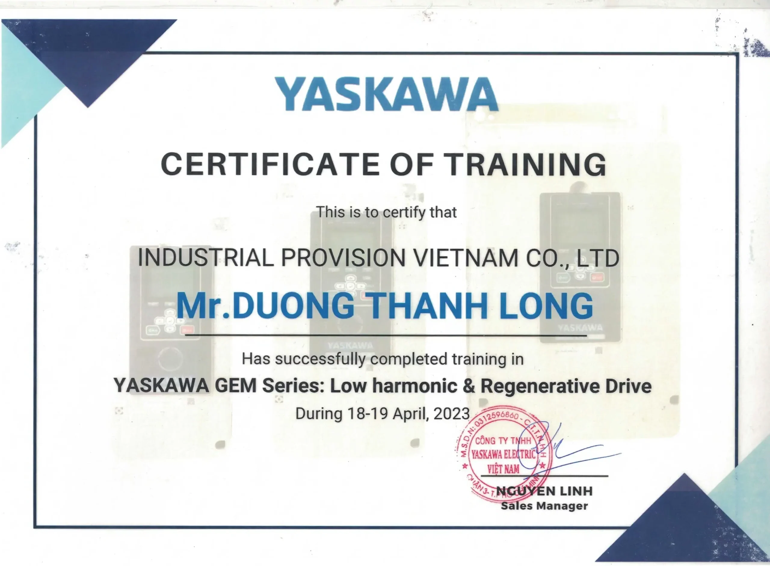 Chứng chỉ đào tạo Yaskawa